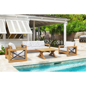 4pcs ξύλο teak όπως αλουμίνιο καναπέ αίθριο σετ